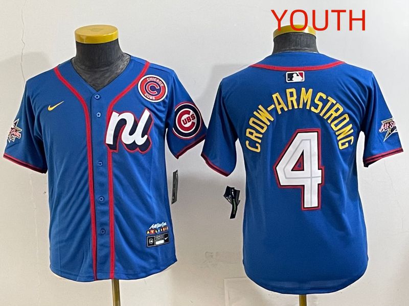 Youth 2025 Chicago Cubs #4 Crow-Armstrong Blue All star Nike MLB Jersey style 3